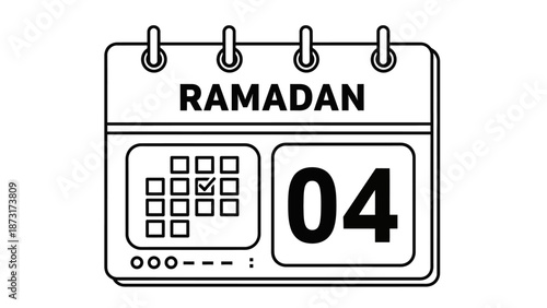 Calendar highlighting the fourth day of Ramadan with a marked date on a simple illustration