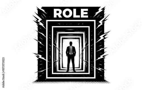 Silhouette of businessman in bold geometric design with role text