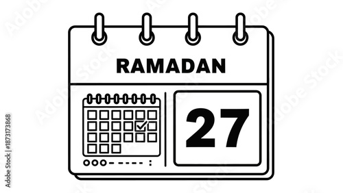 Calendar illustration displaying Ramadan date twenty-seventh with a simple calendar design and clear date indication