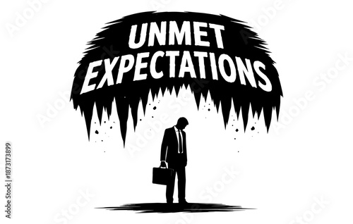 Unmet expectations: silhouetted businessman standing under dramatic text