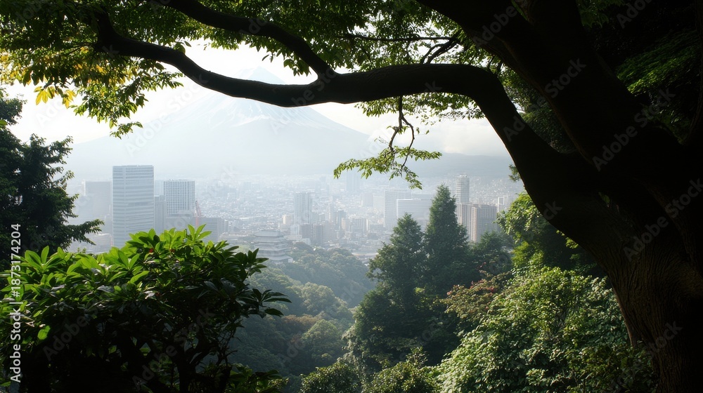 Obraz premium A stunning Japanese landscape with Mount Fuji in the background.