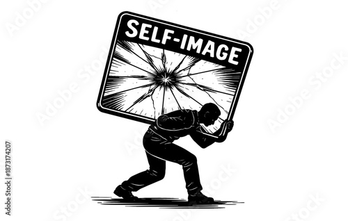 Silhouette of african male adult bearing cracked self-image sign
