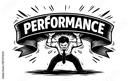 Determined male lifting performance banner illustration