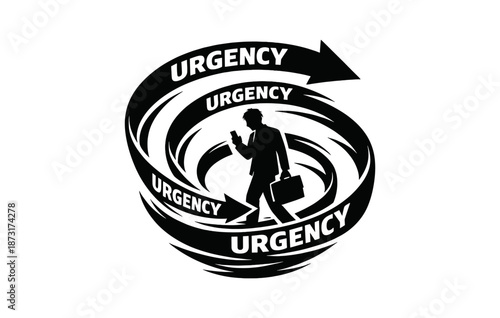 Silhouette of businessman in tornado of urgency arrows