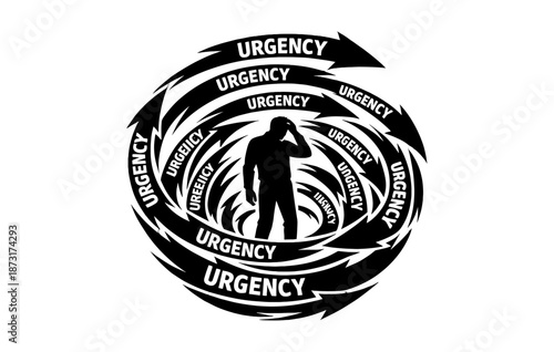 Silhouette of man in spiral of urgency arrows representing overwhelm and anxiety
