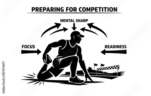 Silhouette of male athlete preparing for race highlighting focus and readiness