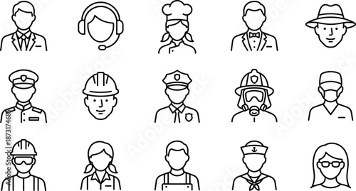 Professional people avatars line icons set for occupations careers workers service jobs vector illustration outline design