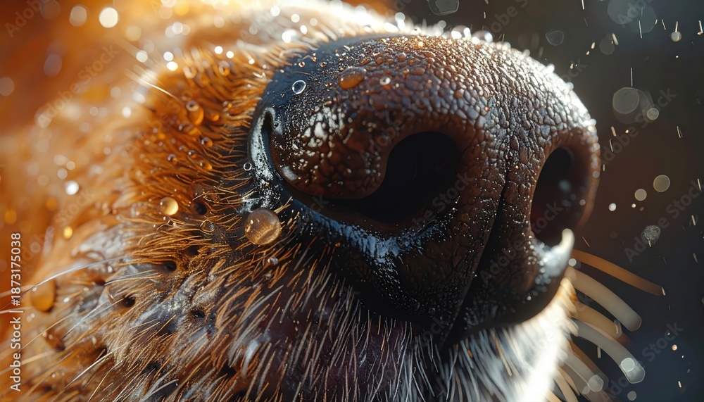 Obraz premium Extreme Close-Up of Dog Nose Showing Moisture, Pores, and Natural Texture.