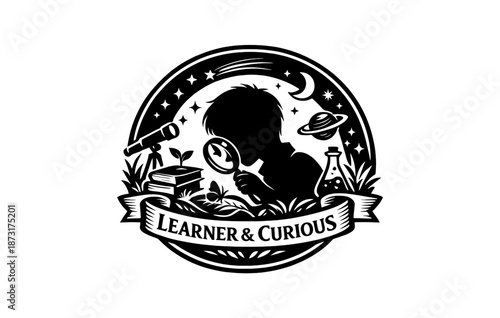 Curious child exploring science with telescope and magnifying glass in nature