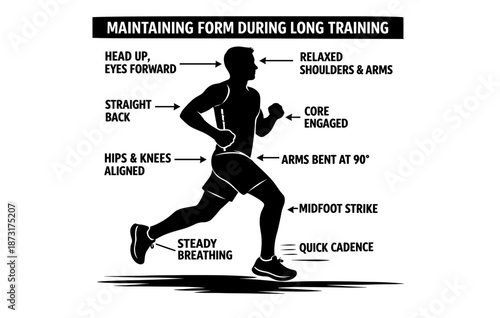 Silhouette guide to proper running form with key posture tips