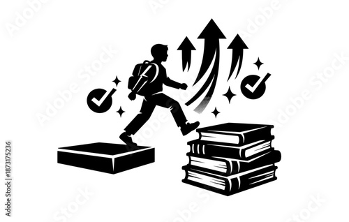 Young student climbing steps to knowledge and success