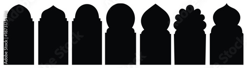 Ramadan Shape Door, Arch and Window. Islam Frames Set. Vector Arab Elements In Minimal Boho Style for Labels, Logo, Banner Templates.