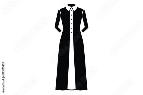 Casual Bohemian Style Maxi Shirt Dress Silhouette Black and White Icon for Trendy Apparel Design