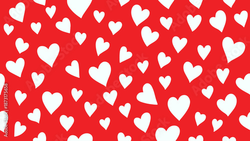 Abstract seamless pattern with white hearts on red background.