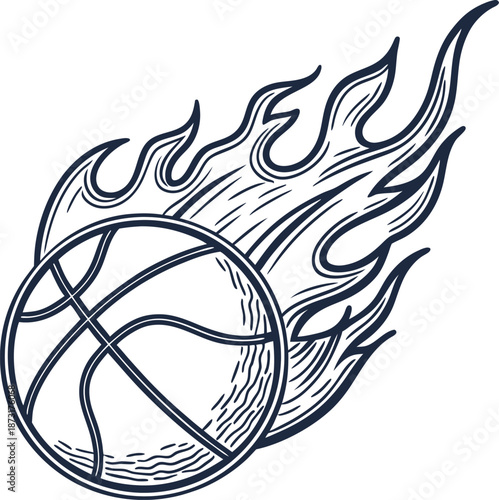 Flaming basketball illustration with dynamic flame trails representing speed and energy