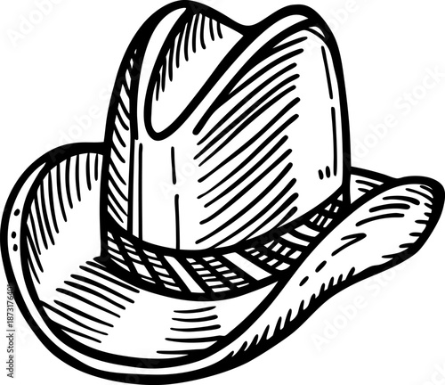 hand drawn cowboy hat illustration with detailed shading and classic western