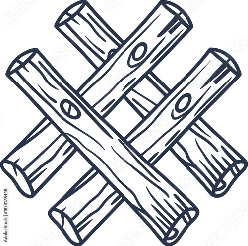 Stack of wooden logs arranged in a crisscross pattern with natural textures