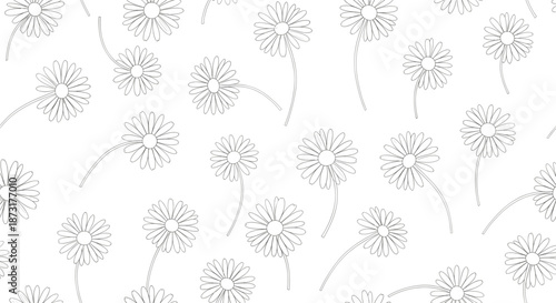 Seamless hand-drawn daisy flower pattern vector with delicate botanical line art for decorative backgrounds and elegant designs