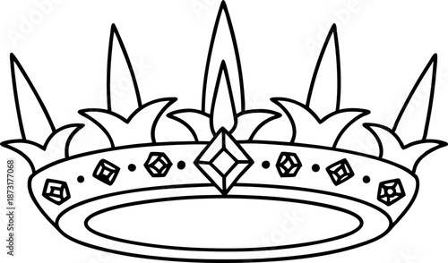 Royal crown outline with spikes and gemstone decoration, medieval king and queen accessory