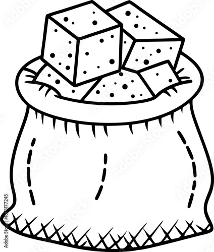 Bag filled with sugar cubes and granulated sugar, sweetener ingredient illustration