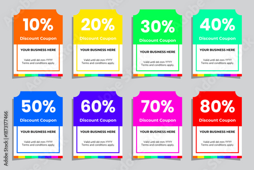 Set of discount coupons and sale gift vouchers with offer tags and promo code labels, Editable AI file