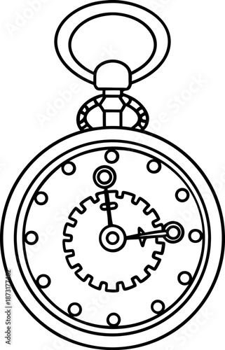 Classic pocket watch outline with visible gears and hour markers for timekeeping concept