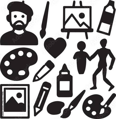 set of funny cartoon characters
set of cartoon artist
artist
