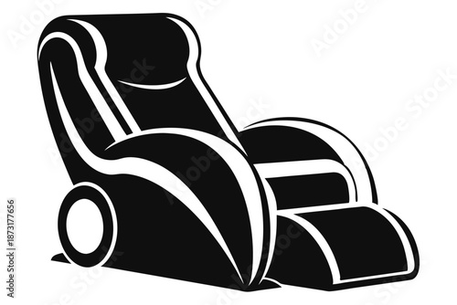 Modern Massage Chair Silhouette in Black and White, Electric Recliner Vector Illustration for Wellness and Spa.