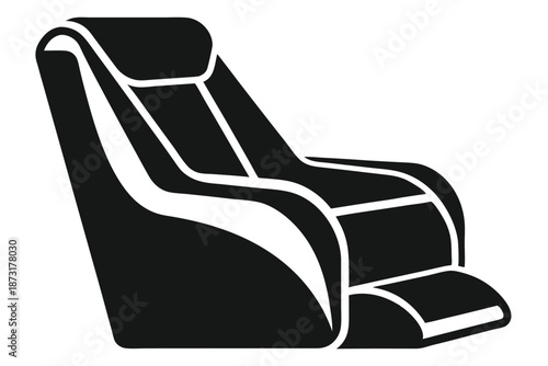 Ergonomic Massage Chair Silhouette Vector in Black and White, relaxation furniture and health tech illustration.