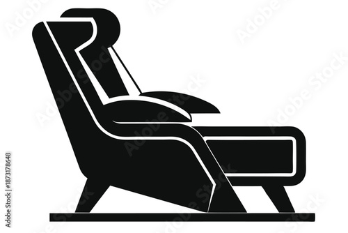 Comfortable Massage Chair Silhouette in Black and White Vector, ideal for wellness, spa, and physical therapy designs.