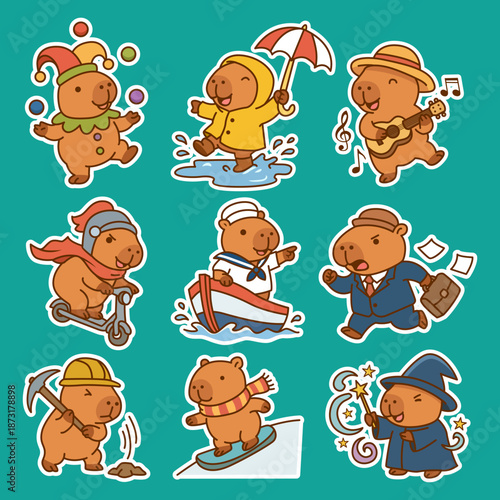 Adorable Capybara Characters in Various Fun Activities