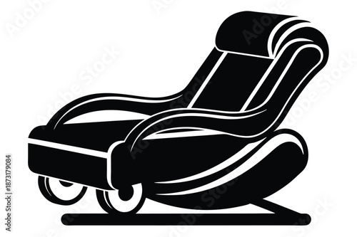 Electric Massage Chair Silhouette Illustration in Black and White, vector furniture icon for health and wellness marketing.
