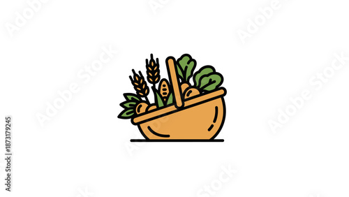 Illustration of a Basket with Vegetables.