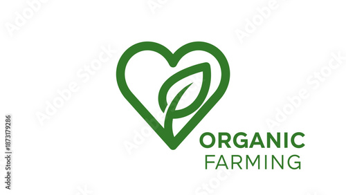 Organic Farming Logo with Heart and Leaf.