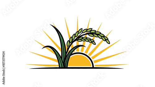 Wheat Plant Growing in Sunlight Illustration.