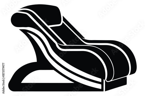 Luxury Massage Chair Vector Silhouette in Black and White, ergonomic relaxation furniture icon for wellness and health.