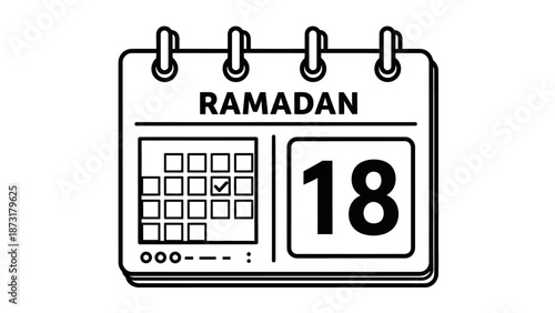 Calendar highlighting the 18th day during Ramadan, a significant Islamic holy month, illustrated in a simple black and white style.