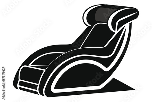 Ergonomic Recliner Massage Chair Silhouette Vector, black and white furniture illustration for wellness and spa services.