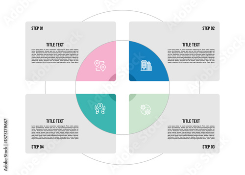 Circle chart infographic template with 4 options for presentations. Vector illustration Eps