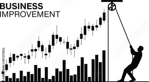 Business improvement concept showing strong financial growth, upward market trend, performance analytics, and strategic effort driving profitability and success