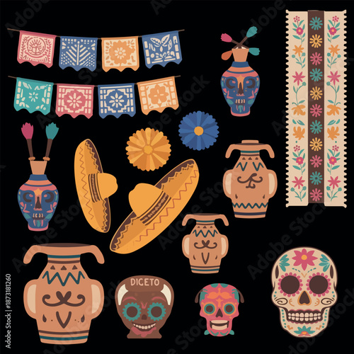 Día de los Muertos Cultural Icons Set