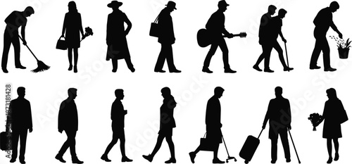Diverse Group of Human Silhouettes Engaged in Various Activities woman person