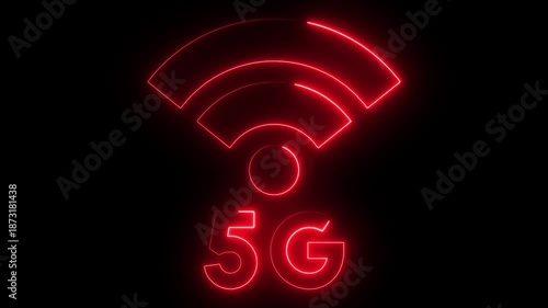 neon text 5G WIFI wireless, internet connection icon 5g application communication computer computing connection data, data communication. 5g, application, background, communication, computer
