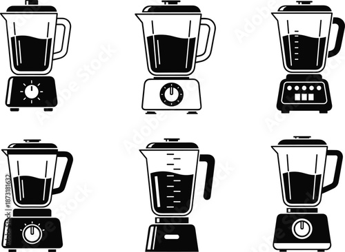 Kitchen blender icons black silhouette vector set isolated on white background household appliance smoothie mixer equipment illustration collection design