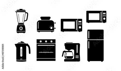 Kitchen Appliances Silhouette Vector Icon Collection