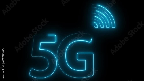 neon text 5G WIFI wireless, internet connection icon 5g application communication computer computing connection data, data communication data network. 5g, abstract, background, blue, bright, 