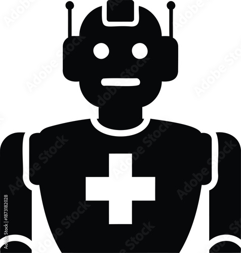 Black Silhouette of a Robot with a Medical Cross Emblem on its Chest android artificial intelligence