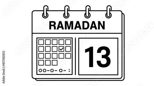 Calendar highlighting the thirteenth day of Ramadan in a simple illustration