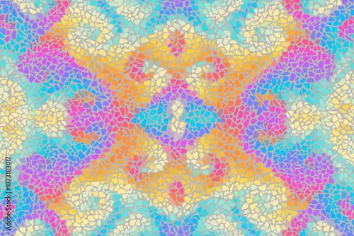 Trencadis wall texture. Bright abstract mosaic seamless pattern. Vector background. Endless texture. Ceramic tile fragments.