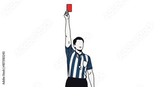 Referee holding up a red card in a football match.